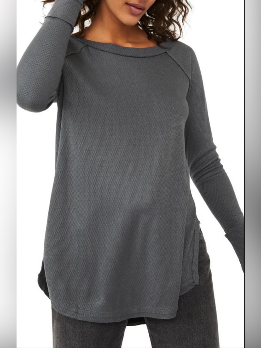 We The Free by Free People “Snowy” Thermal Tunic in Dark Grey